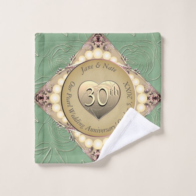 30e/12e anniversaire de mariage perle et verte  (Gant de toilette)