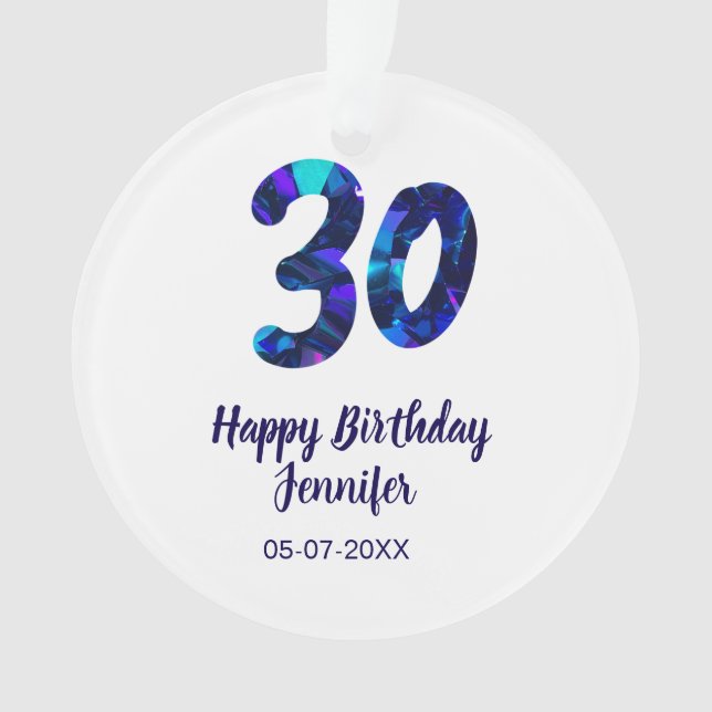 30e anniversaire ajouter nom date année bleu scint (devant)
