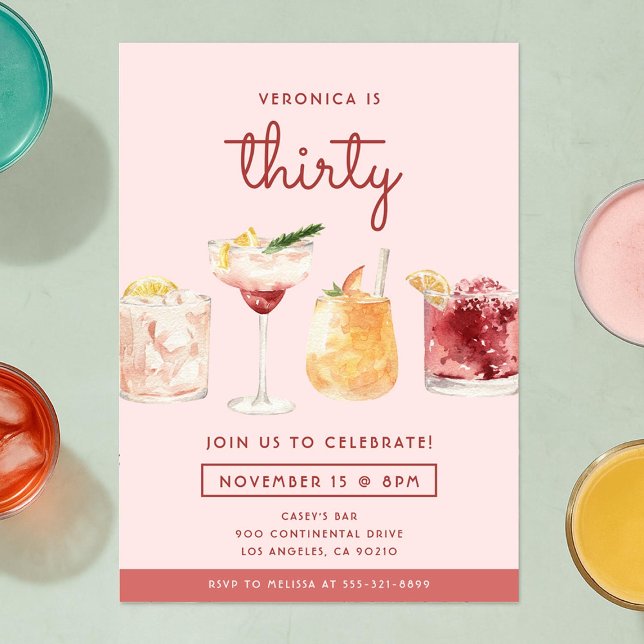 30e anniversaire Aquarelle Cocktails Invitation (Créateur téléchargé)