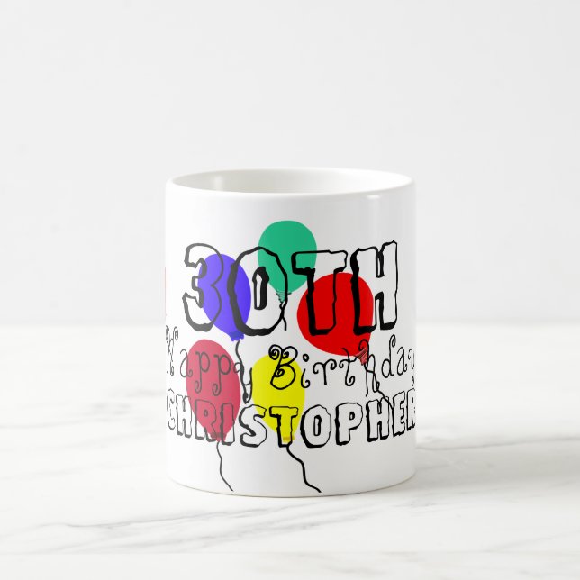 30e Anniversaire Ballons Nom de la jalon Mugs (Centre)