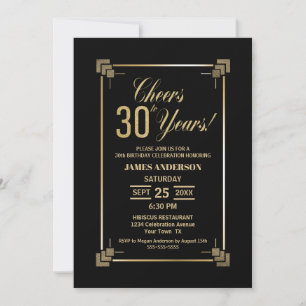 30e anniversaire Black and Gold Party Invitation