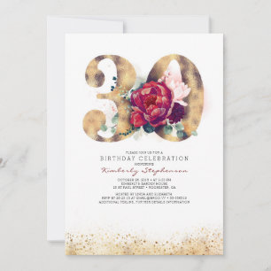 30e anniversaire Bourgogne Gold Floral Invitation