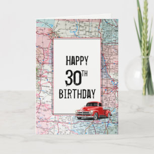 30e anniversaire Camion rouge Retro sur la carte