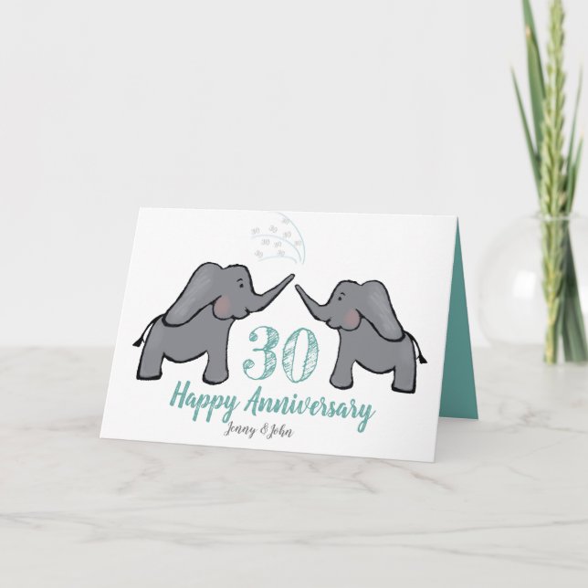 30e anniversaire de la mariage perle carte d'éléph (Devant)