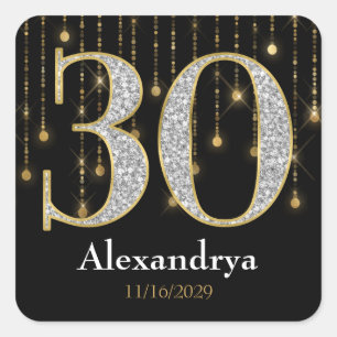 30e anniversaire Diamonds Gold Favor Tags Stickers