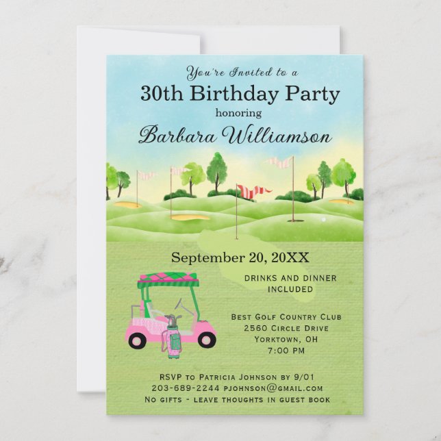 30e Anniversaire Fête Lady Golfer Thème Invitation (Devant)