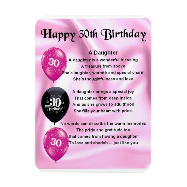 30e anniversaire fille magnet poème (Vertical)