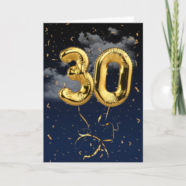 30e Anniversaire Gold Mylar Balloon et carte Confe (Devant)