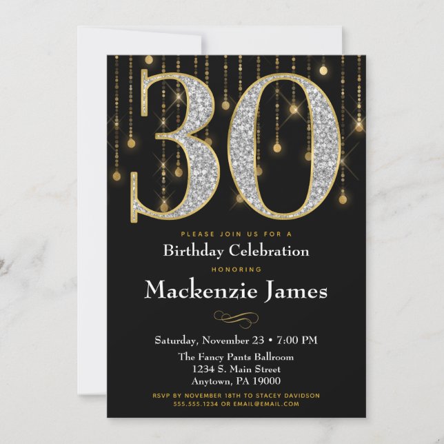 30e anniversaire Invitation Black Gold Diamonds Ad (Devant)