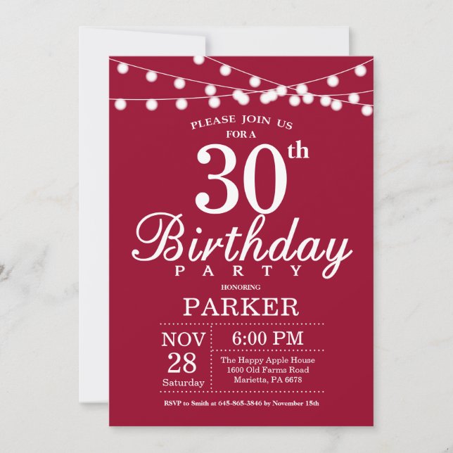 30e anniversaire Invitation Bourgogne Rouge (Devant)