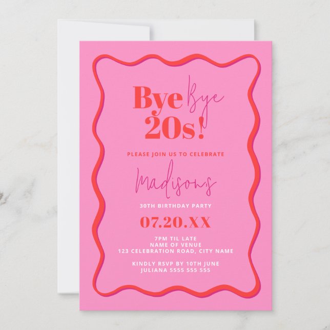 30e anniversaire Invitation Bye Bye 20s frontière  (Devant)