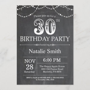 30e anniversaire Invitation Chalkboard lumières