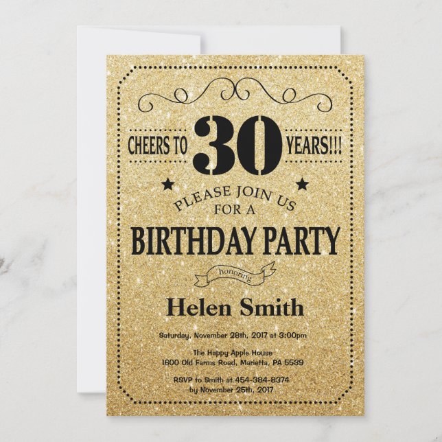 30e anniversaire Invitation Parties scintillant no (Devant)