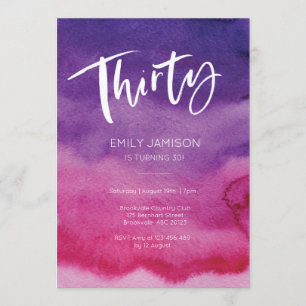 30e anniversaire Invitation Pink Purple Aquarelle