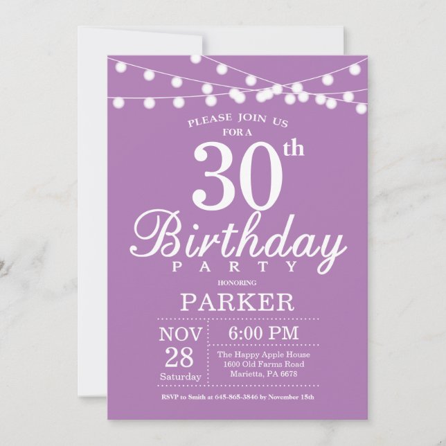 30e anniversaire Invitation Purple Lavender (Devant)