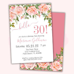 30e anniversaire Invitations Pink Floral Modern Pa