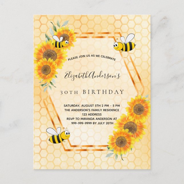 30e anniversaire jaune tournesols invitation (Devant)