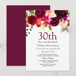 30e anniversaire Mariage Invitation Bourgogne Fleu