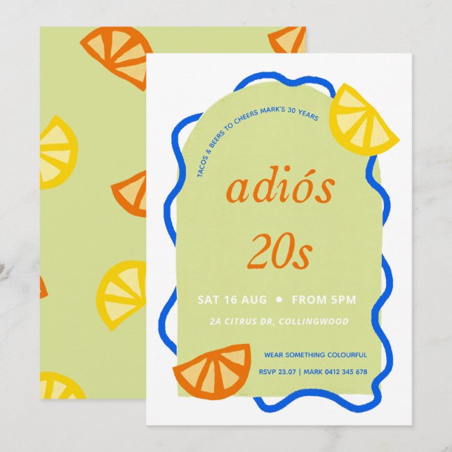 30e anniversaire Mexican Adios 20s Invitation de f (Devant / Derrière)