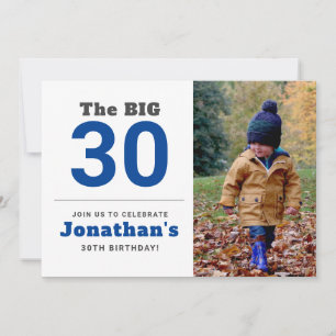 30e anniversaire minimum Invitation photo bleue