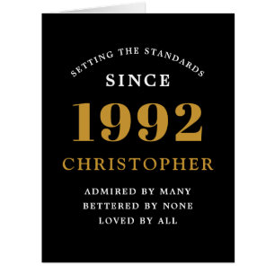 30e anniversaire Nom 1992 Black Gold Elegant Card