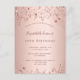 30e anniversaire rose or étoiles invitation