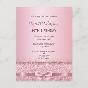 30e anniversaire rose or pétillant invitation