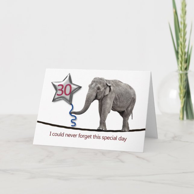 30e carte d'anniversaire avec l'éléphant à corde (Devant)