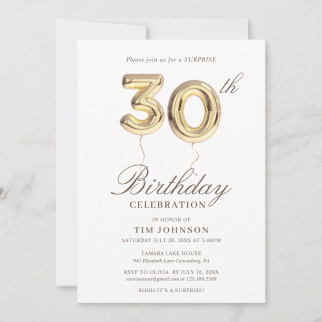 30e Invitation de fête d'anniversaire surprise (Devant)