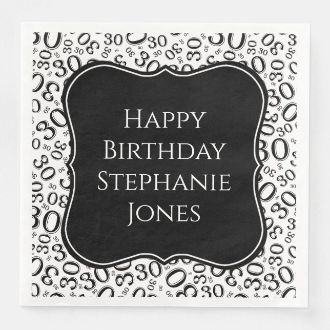 30h Birthday Black/White Bracket Number Pattern Napkin (Front)