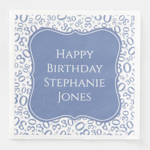 30h Birthday Blue/White Bracket Number Pattern Napkin