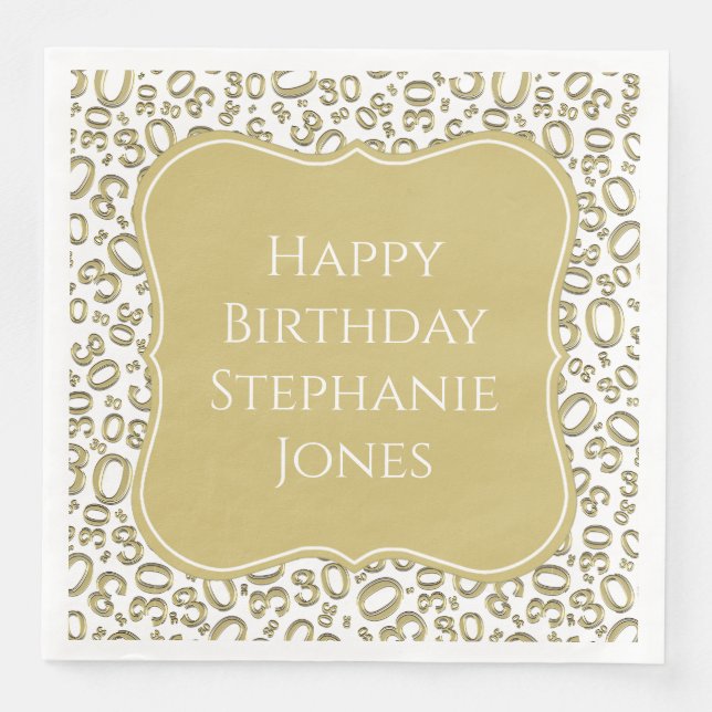 30h Birthday Gold/White Bracket Number Pattern Napkin (Front)