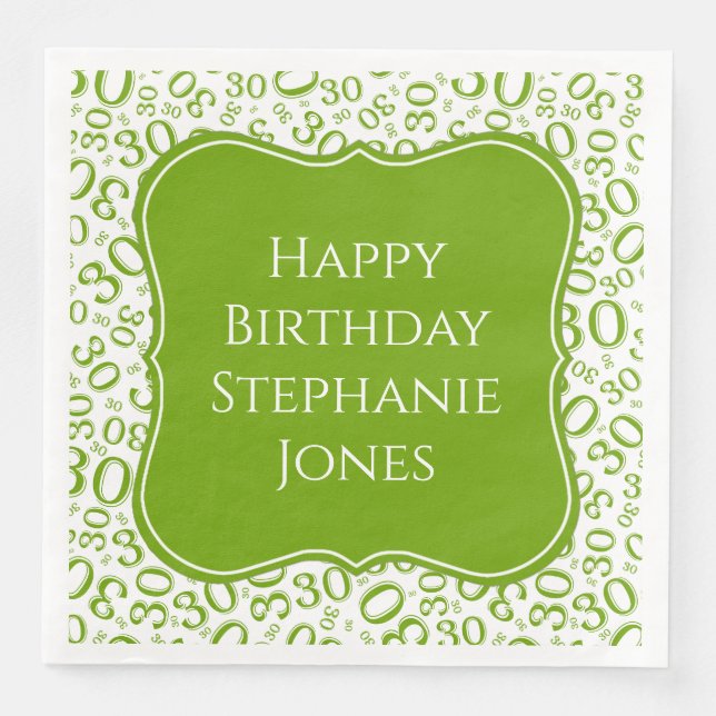 30h Birthday Green/White Bracket Number Pattern Napkin (Front)