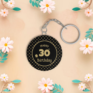 30st Birthday Golden pattern Hearts Keychain