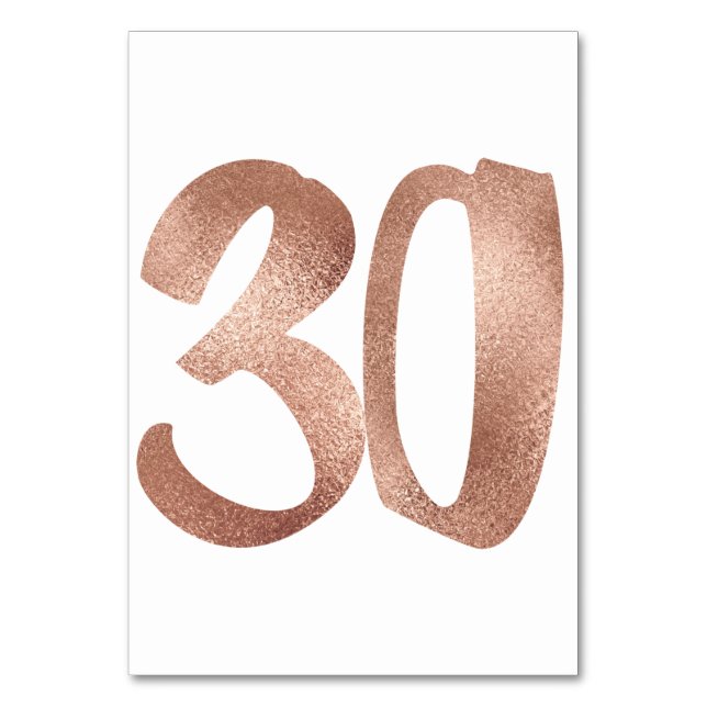 30Table  Number White Metallic Pink Rose Gold Table Number (Back)