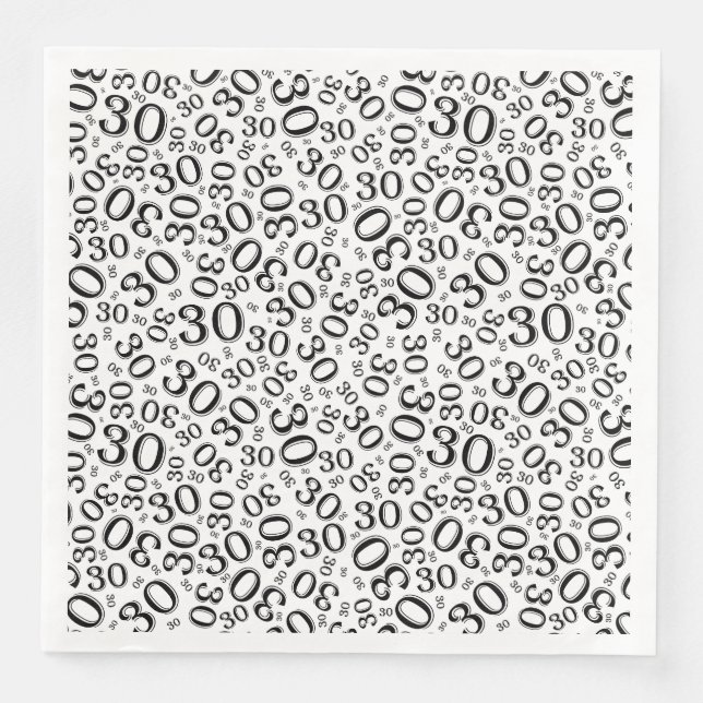 30th Age Random Number Pattern Black/White Napkin (Front)