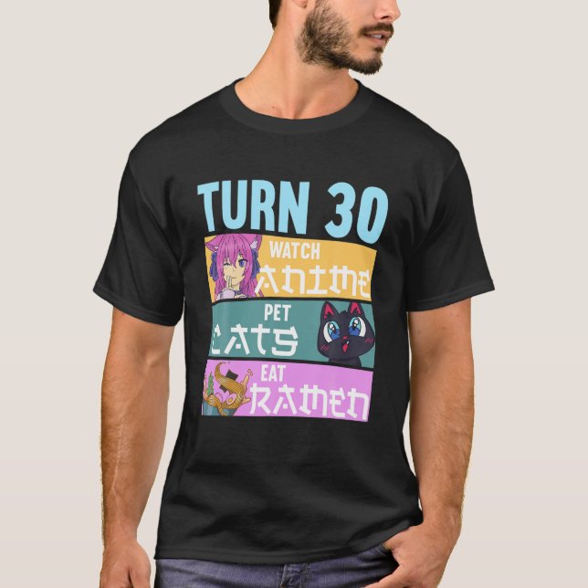 30Th Anime Birthday Pyjamas I Pet Cats T-Shirt (Front)