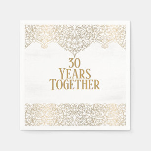 30th Anniversary Gold Lace On White Napkins