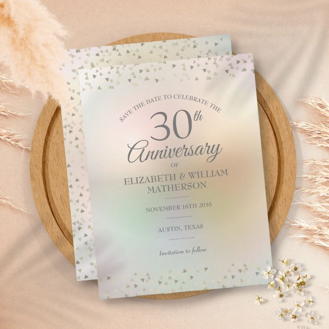 30th Anniversary Hearts Confetti Save the Date  Announcement Postcard (Creator Uploaded)