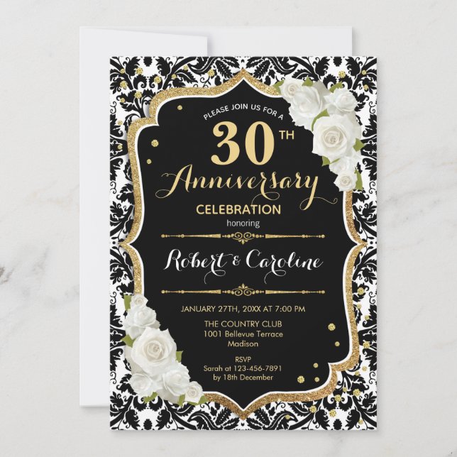 30th Anniversary Invitation - Black White Gold (Front)