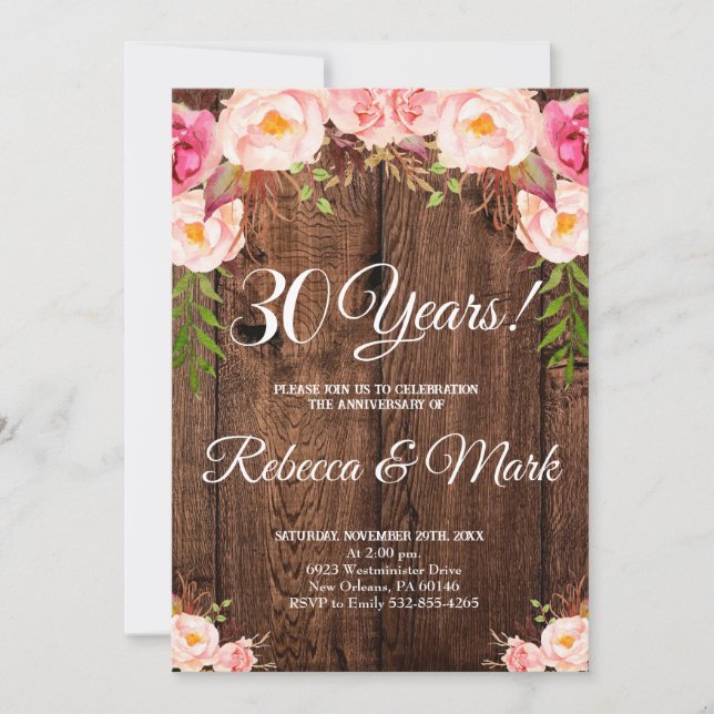 30th Anniversary invitation, Wedding Anniversary Invitation (Front)