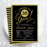 30th Anniversary Party - Gold Black Invitation