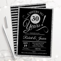 30th Anniversary Party - Silver Black Invitation