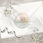 30th Anniversary Pearl Classic Round Sticker<br><div class="desc">Personalize with your special thirty years pearl anniversary information in chic typography on a pearl background. Designed by Thisisnotme©</div>