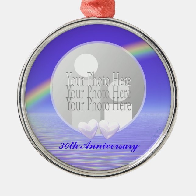 30th Anniversary Pearl Hearts (photo frame) Metal Ornament (Front)