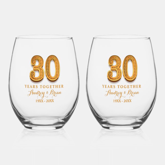 30th Anniversary Personalized Stemless Wine Glass (Front)