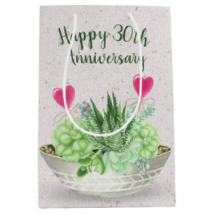 30th Anniversary Pink Hearts in Succulents Medium Gift Bag