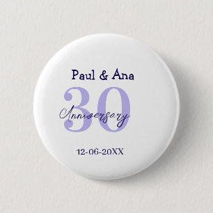 30th anniversary purple bold letter name simple re 2 inch round button