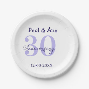30th anniversary purple bold letter name simple re paper plate