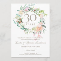 30th Anniversary Save the Date Pearl Floral Roses